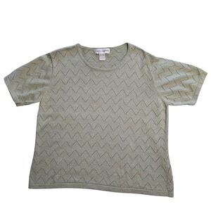 Cathy Daniels‎ Women Sage Green Zig Zag Knit Top Short Sleeve Sweater Size L